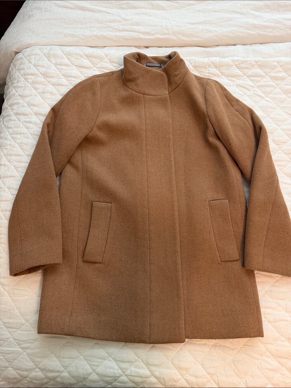 J. Crew Camel Stand Collar Wool-Blend Pea Coat